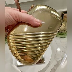 VTG André Cellini Gold-Toned Metal Hinged Shell Clutch Purse/Snail Link Chain VG